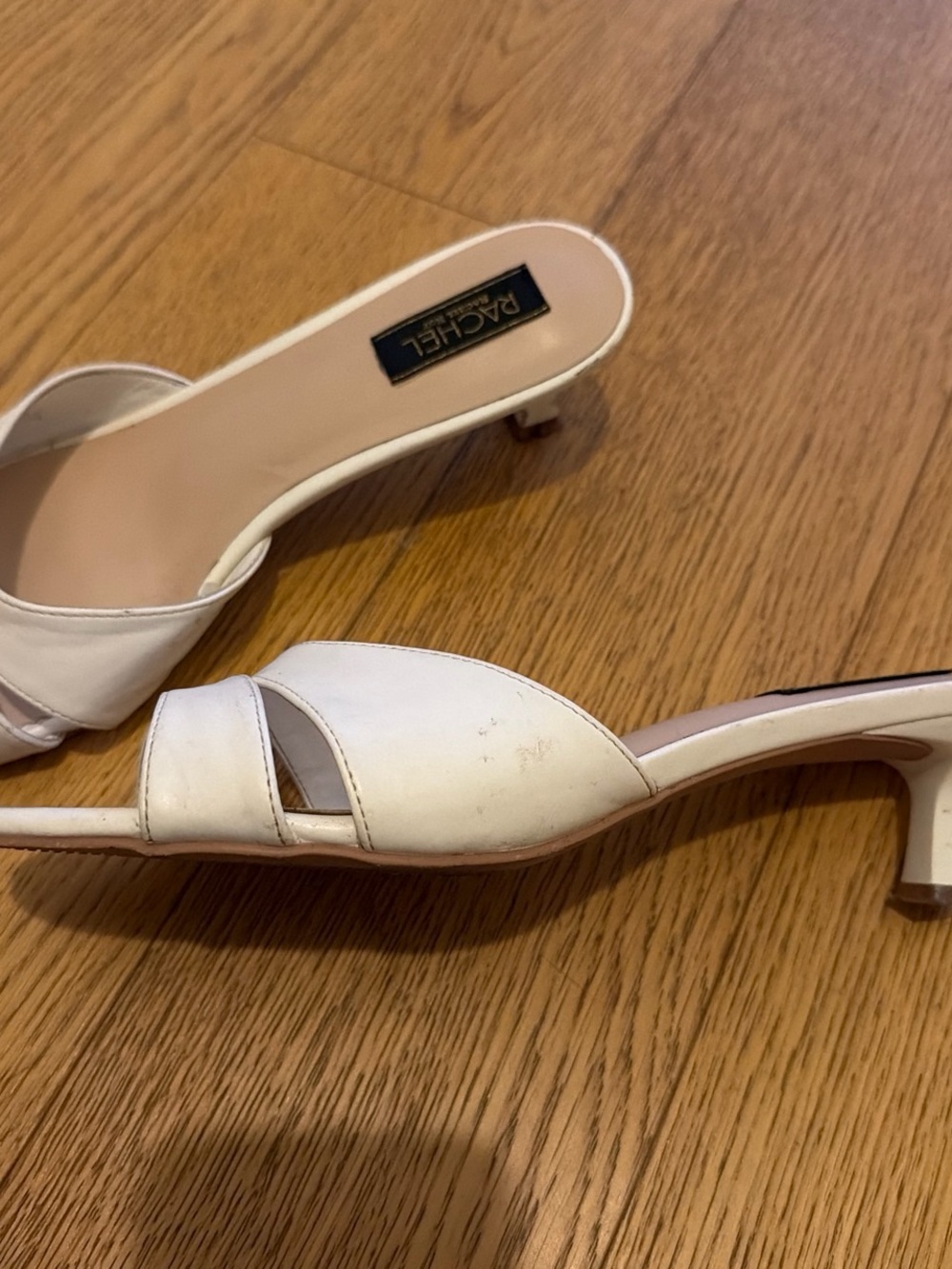 Rachel White Slip-On Open-Toe Low Heel Mules